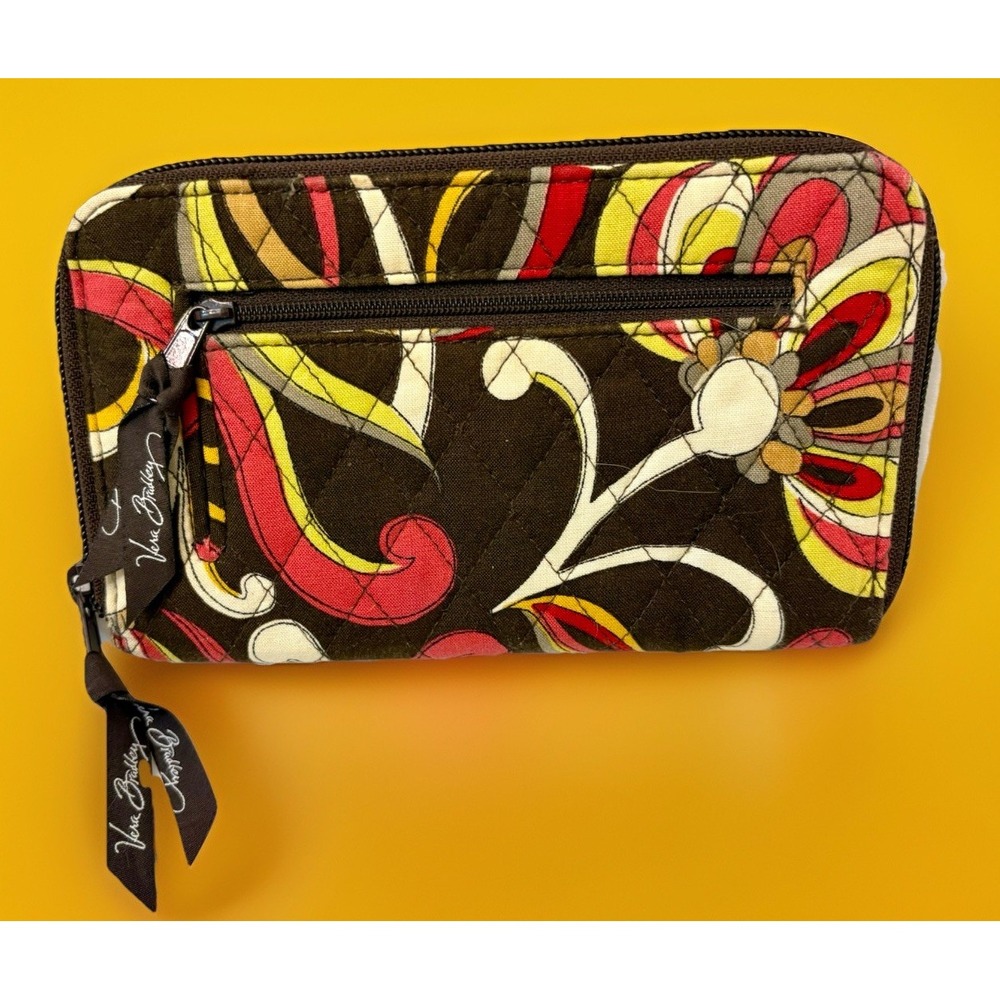 Vera Bradley Zip Wristlet Wallet Travel Organizer ID Window Puccini 7.5" X 4.5"